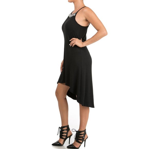 Women's High-Low Casual Tank Dress with Jewelry Detailed Chest - Elegant - Picture 4 of 8